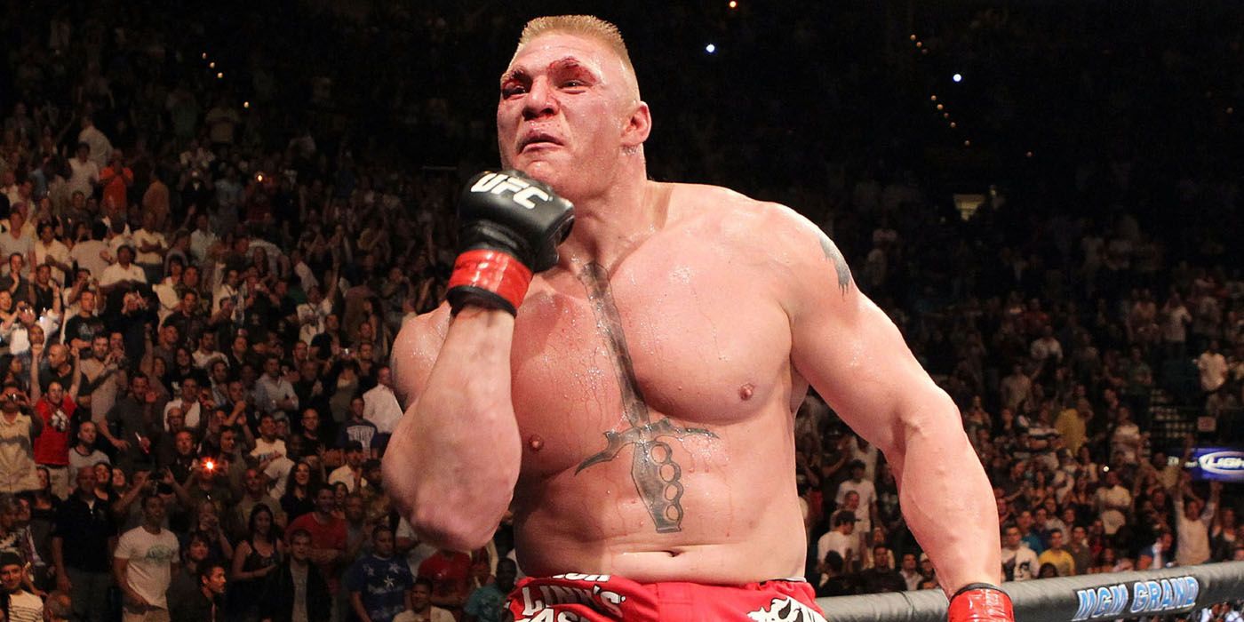 Brock Lesnar fighting in UFC.