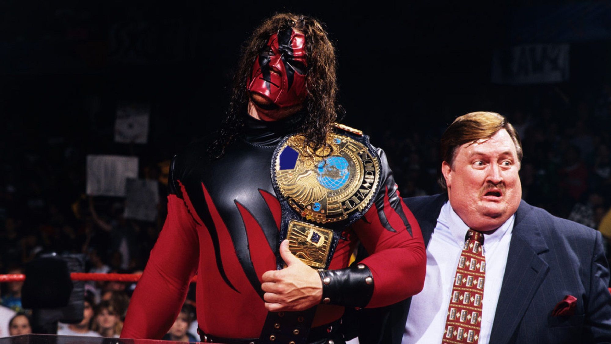 Kane as WWE champion in 1998