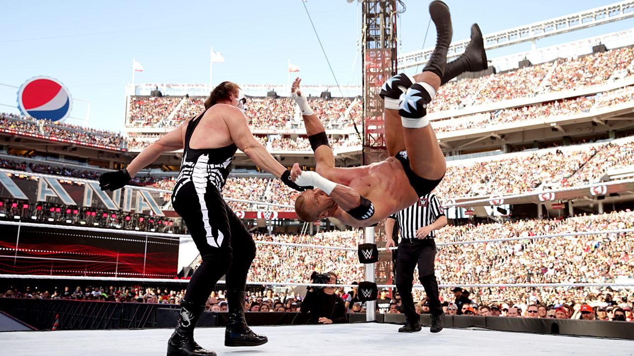 Sting and Triple H during their WM 31 match 
