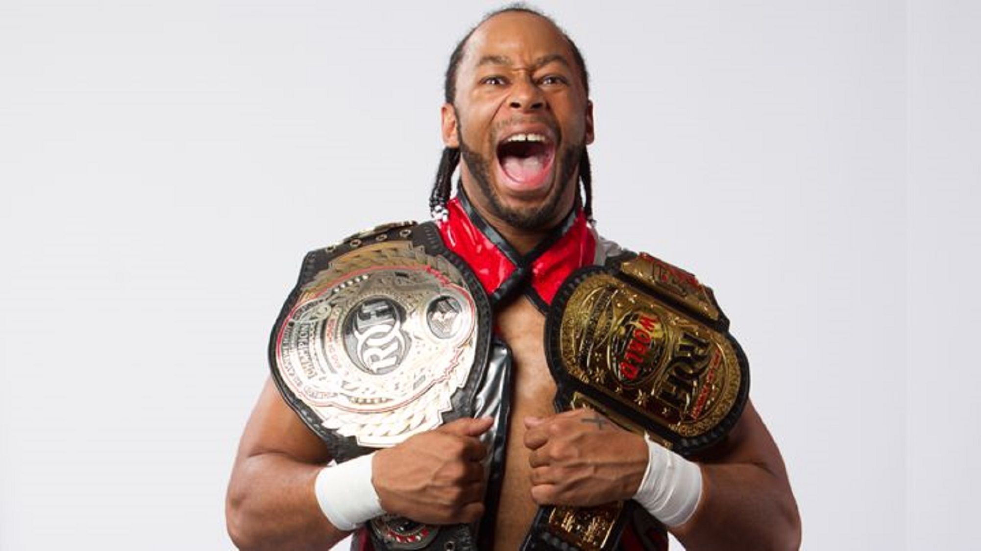 Jay Lethal with the Ring of Honor Television Championship and the Ring of Honor World Championship