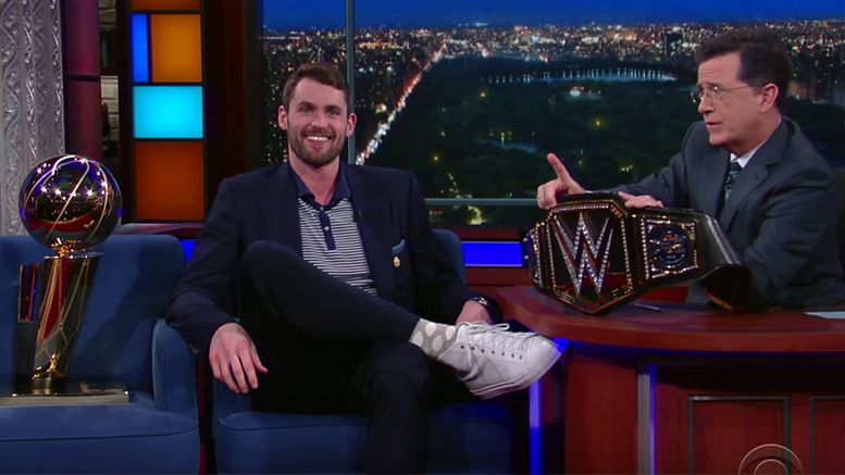 Kevin Love wrestling wwe finals win late show
