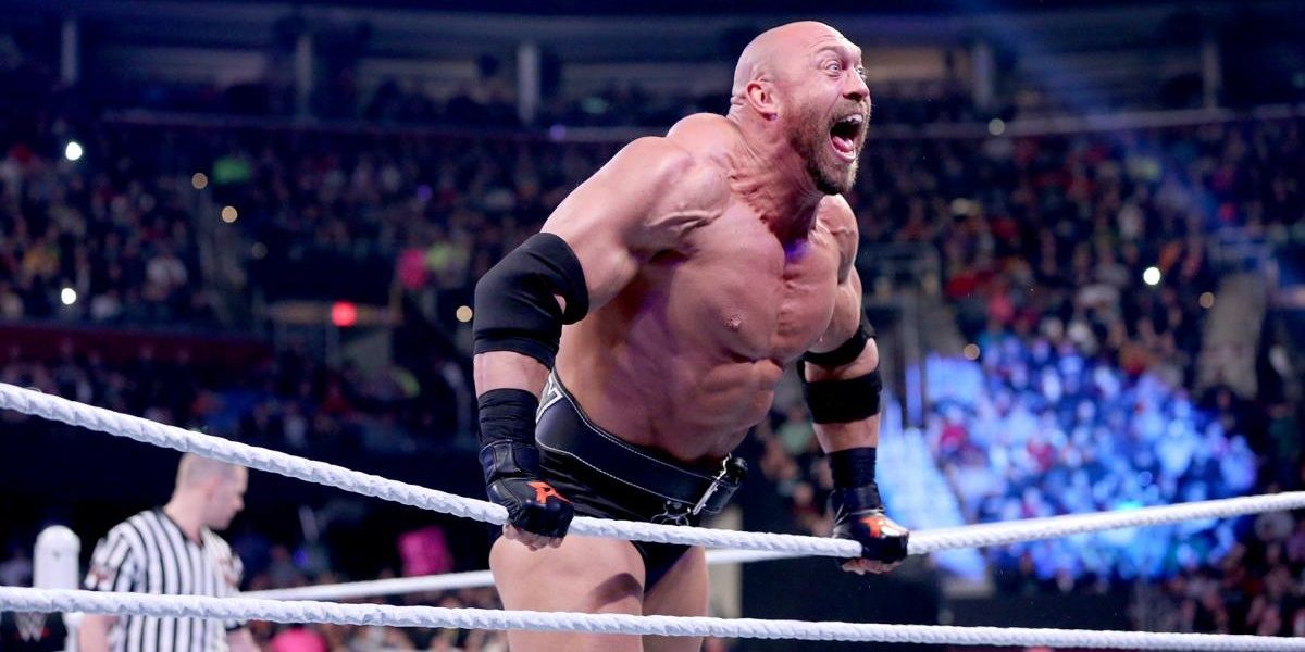 Ryback posing on the ring ropes 