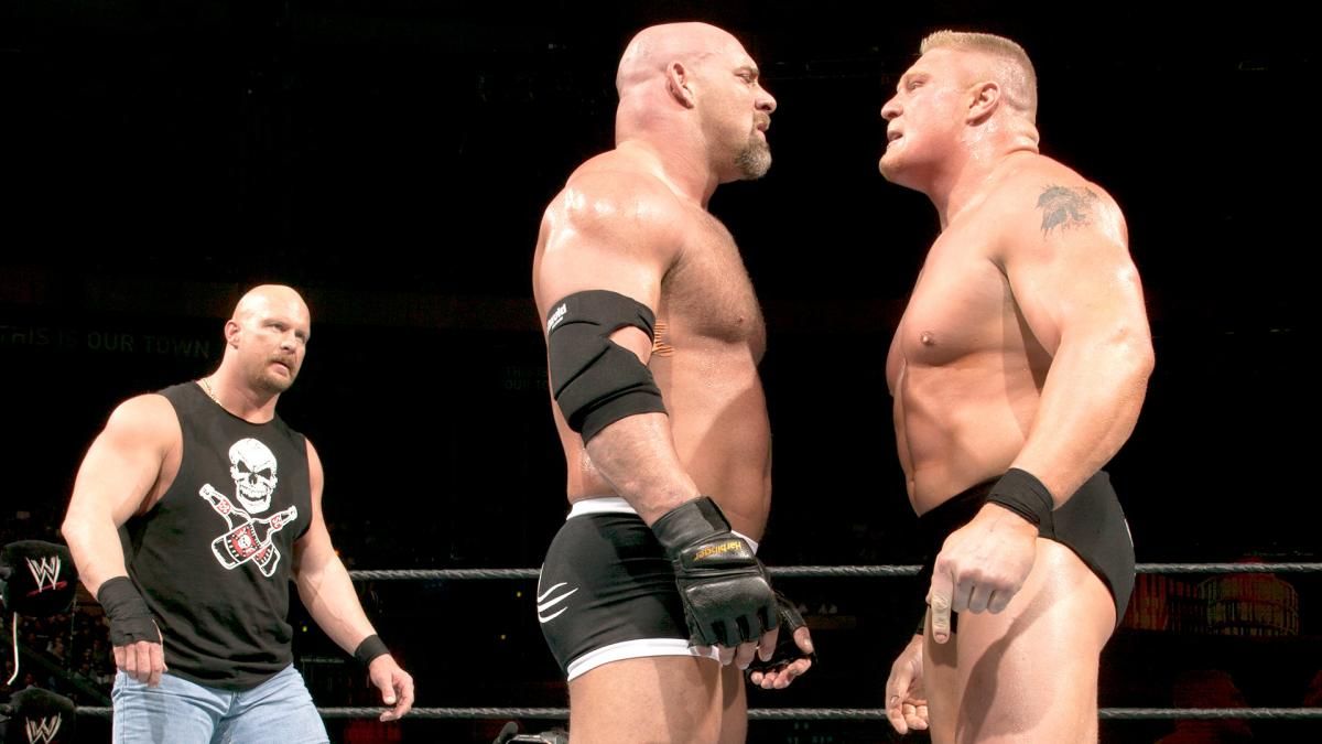 Goldberg, Brock Lesnar, and Steve Austin