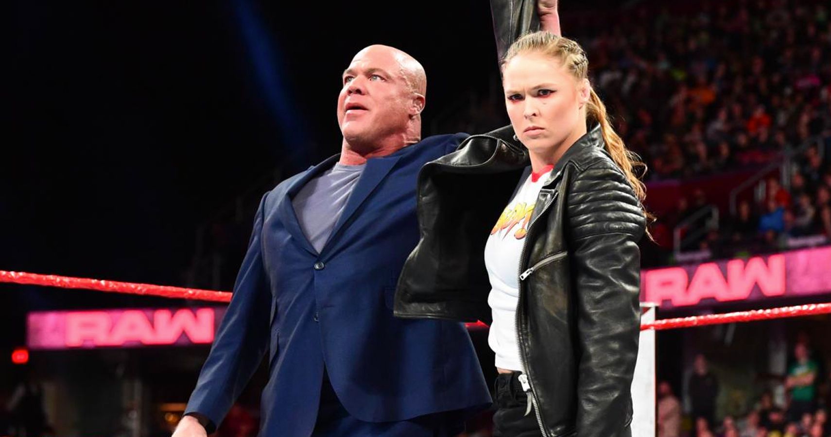 Kurt Angle Lifting Ronda Rousey's Arm