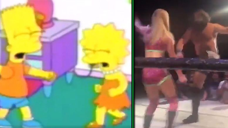 the simpsons bart lisa fight re-enactment bar wrestling video