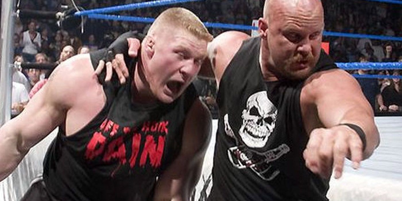 Steve Austin attacking Brock Lesnar On Raw