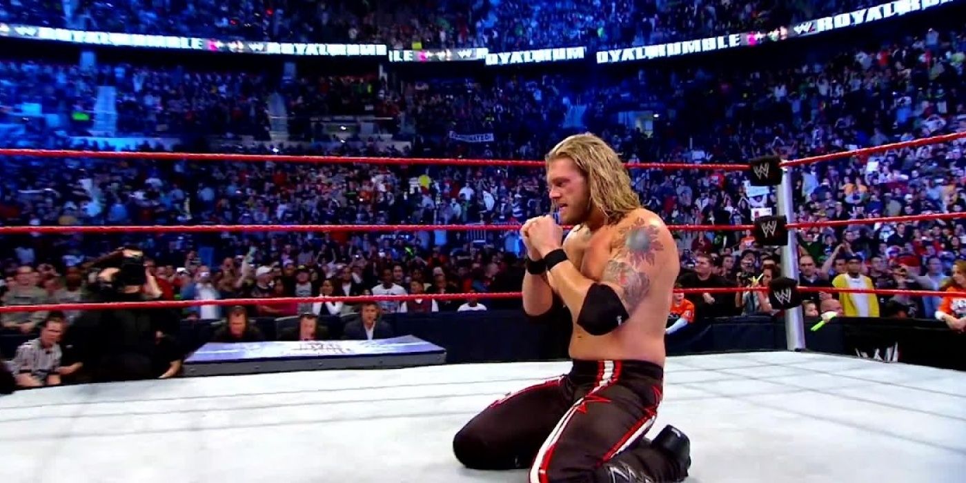 Edge in the ring after winning the 2010 Royal Rumble match