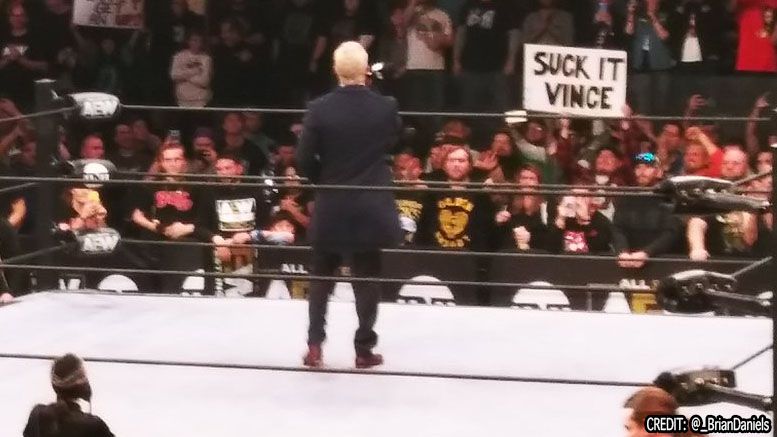 suck it vince sign aew dynamite all elite wrestling cody rhodes video after off air