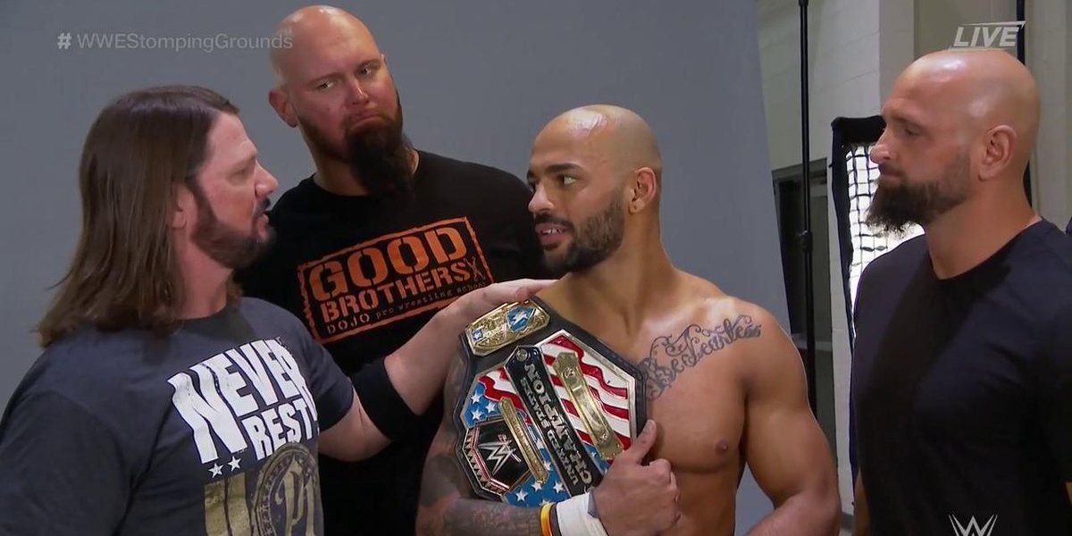 WWE United States Champion Ricochet with AJ Styles and the Good Brothers
