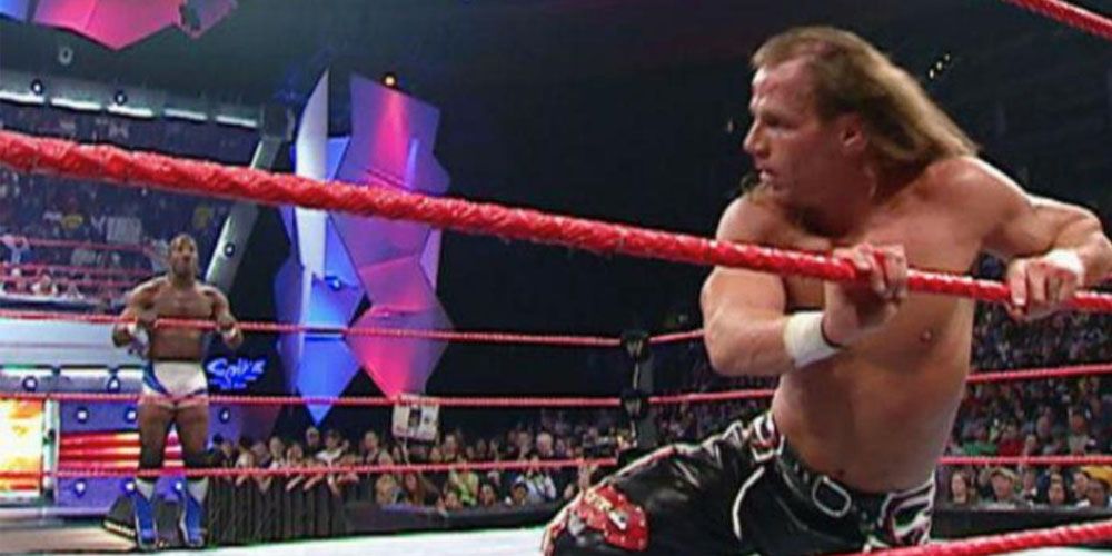 Shawn Michaels prepared to Superkick Shelton Benjamin - Raw