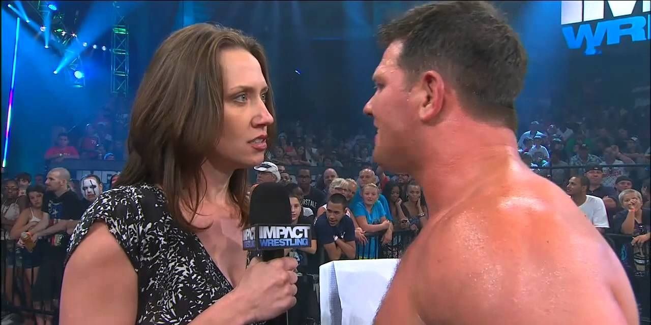 Claire Lynch talking to AJ Styles.