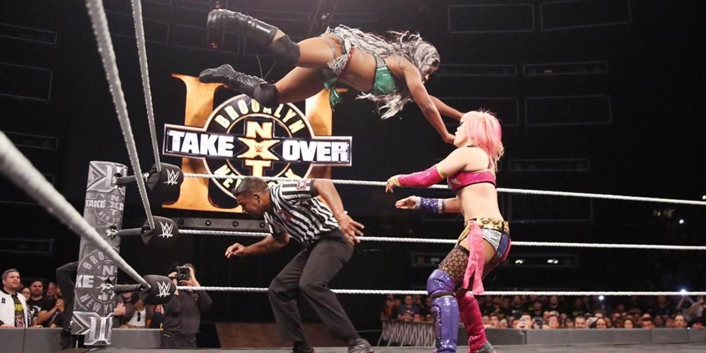 Ember Moon hits the Eclipse on Asuka