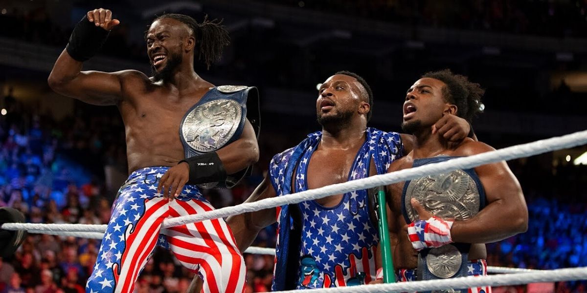 The New Day celebrate as SmackDown Tag Team Champions