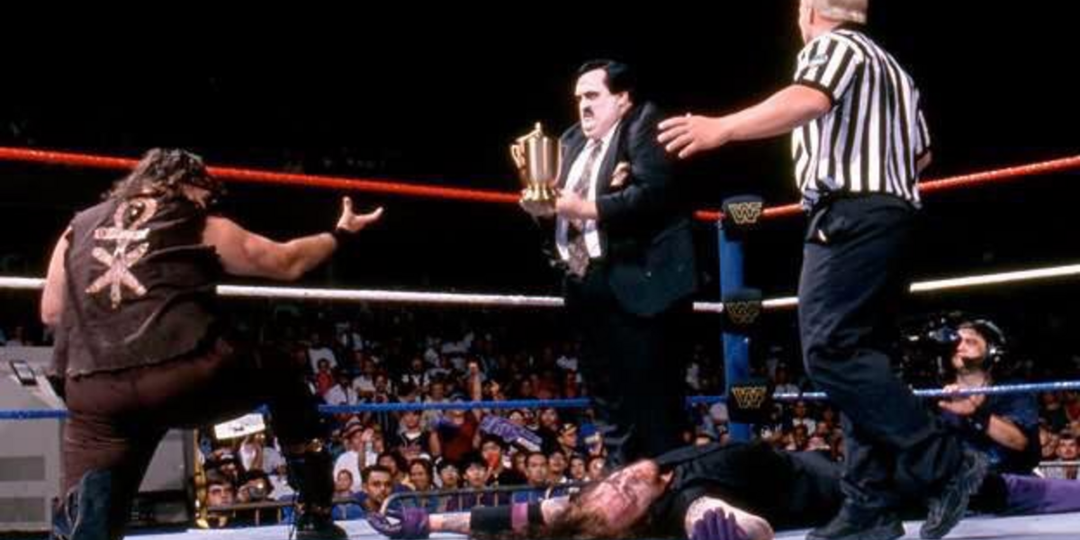 Paul Bearer siding with Mankind after the Boiler Room Brawl