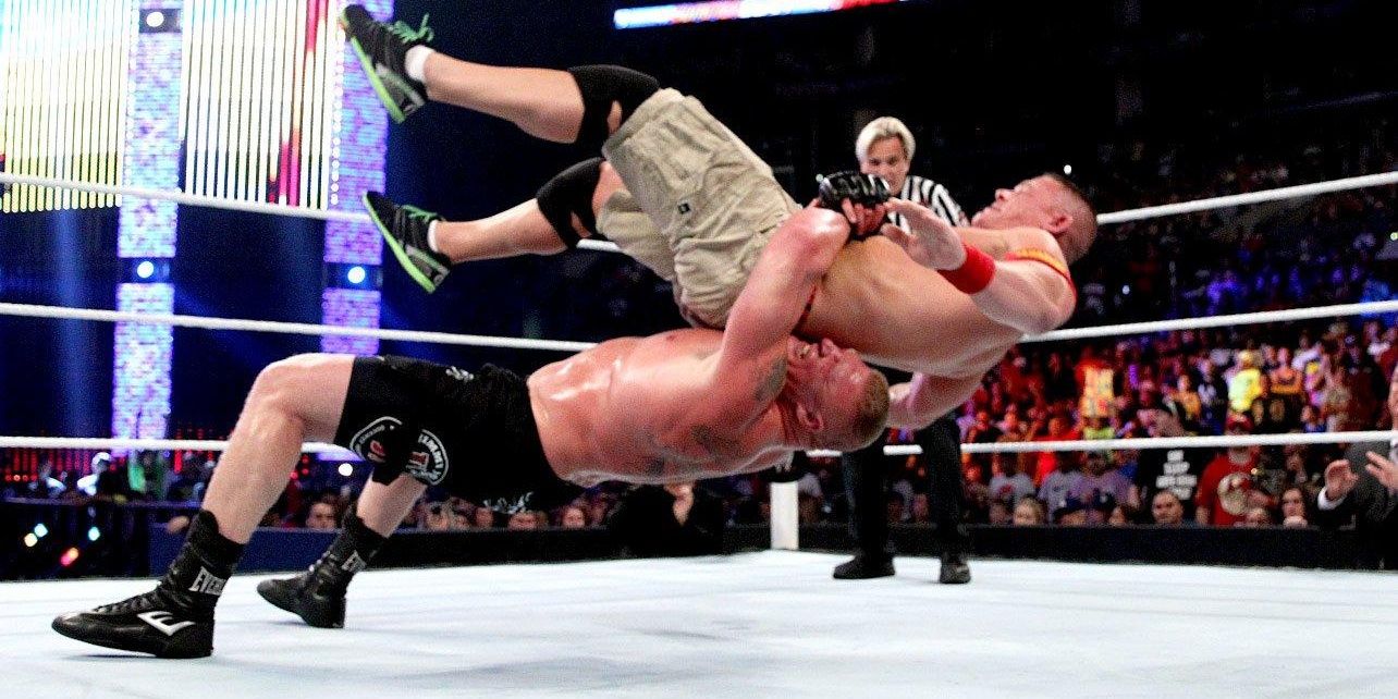 Brock Lesnar hitting the German suplex