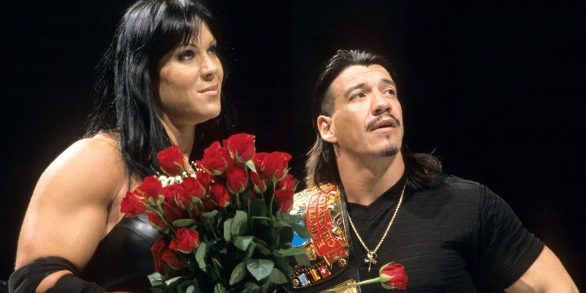 Chyna holding flowers with Eddie Guerrero