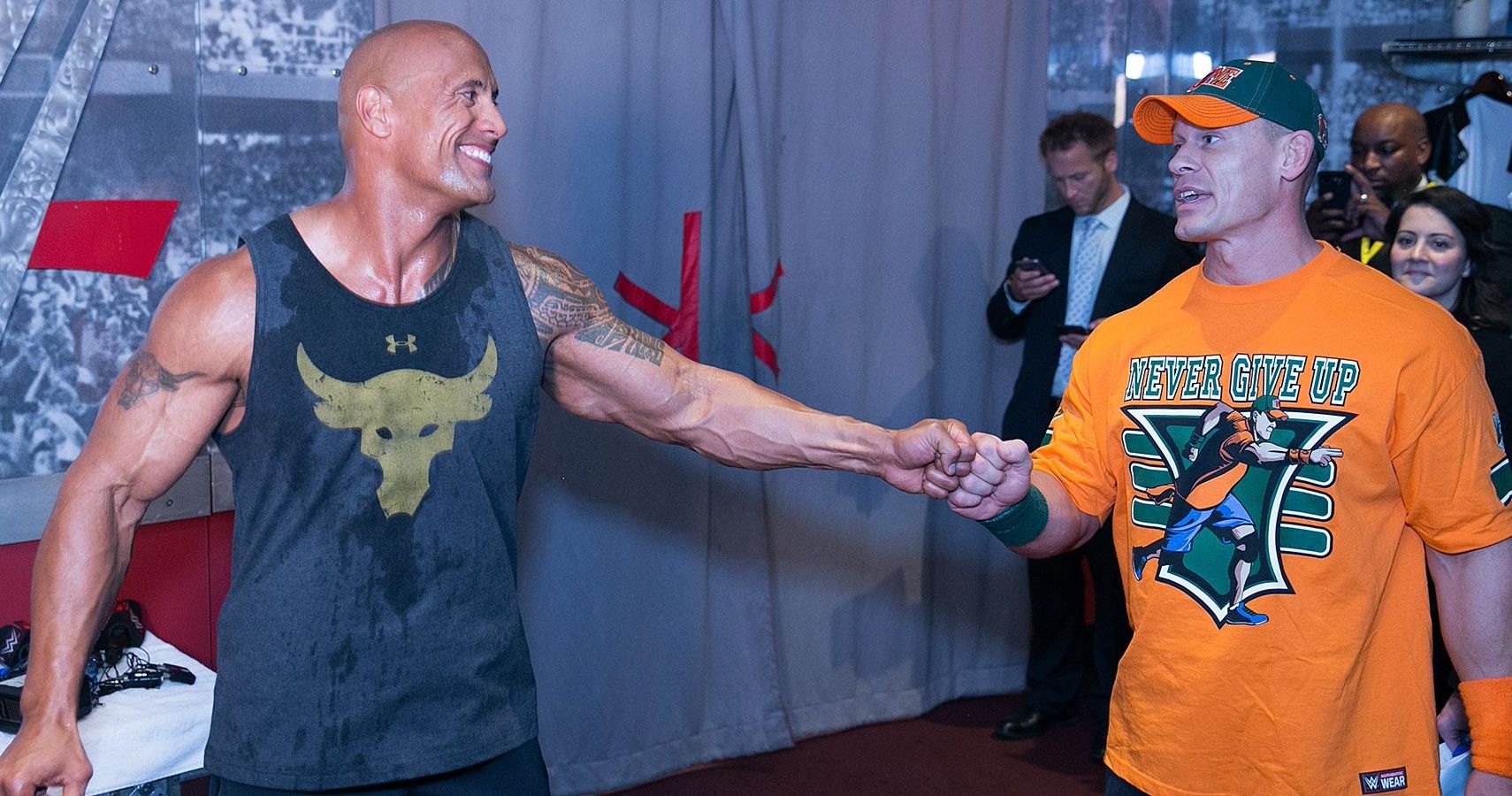 The Rock and John Cena backstage in WWE