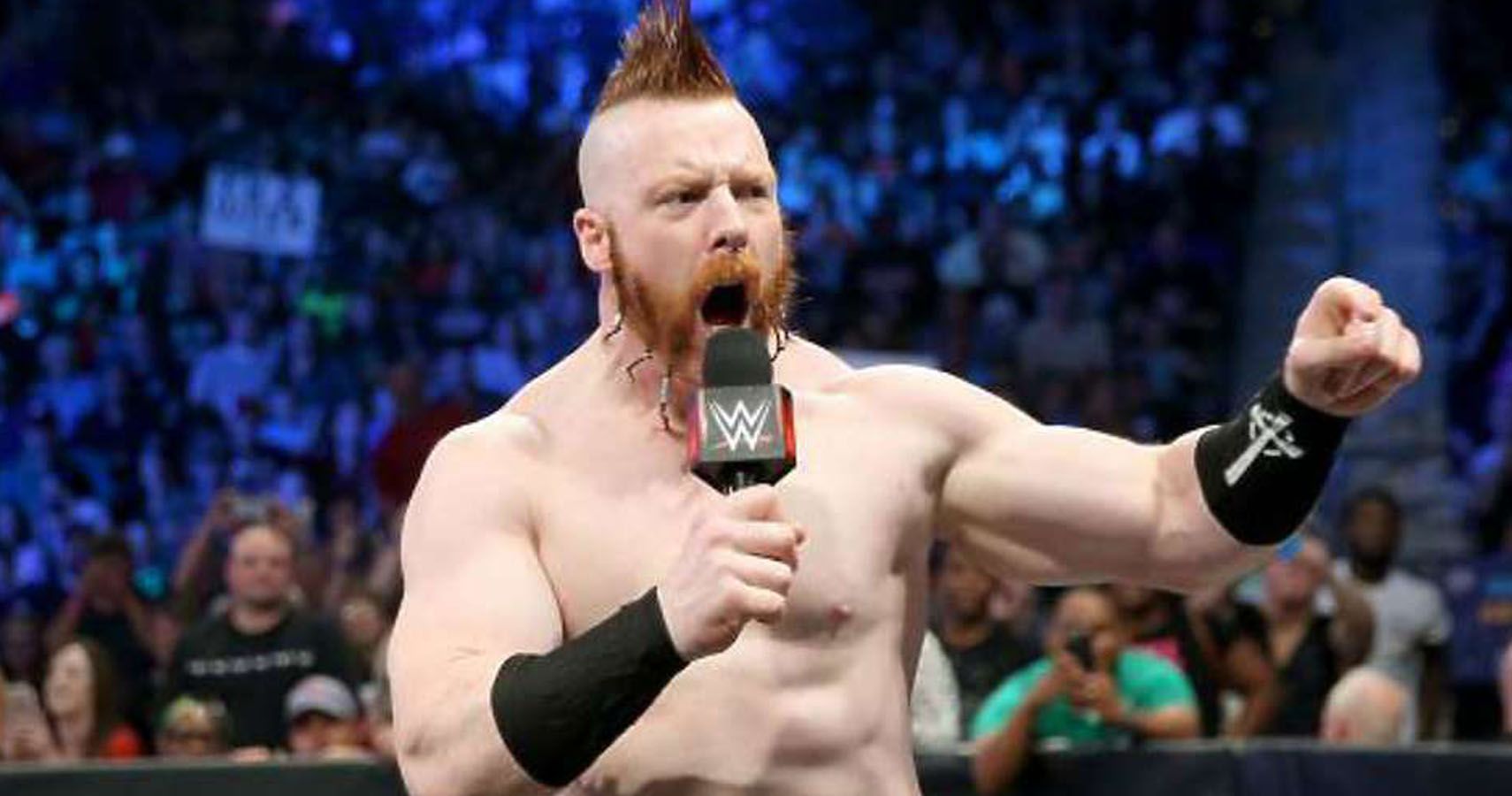 Sheamus makes fun of the crowd during 