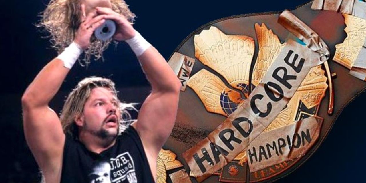 Al Snow posing with Head with graphic of the Hardcore Championship.