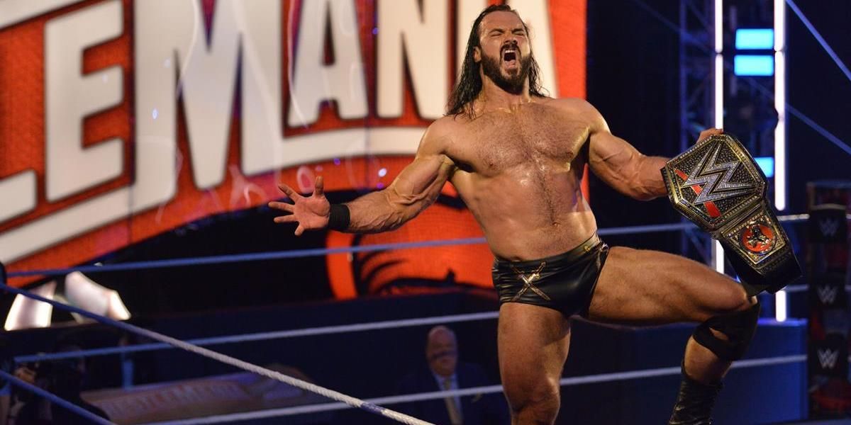 Drew McIntyre Celebrates After Winning The WWE Championship At WrestleMania 36