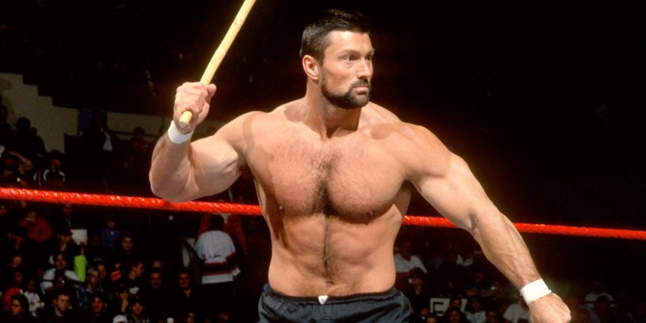 Steve Blackman in the ring with a kendo stick