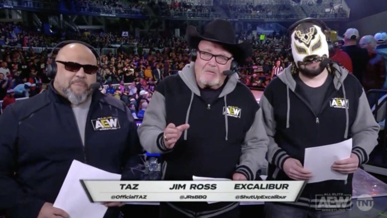Taz (a.k.a. Tazz), Jim Ross and Excalbur on AEW