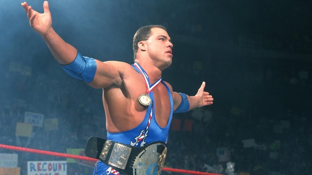 WWE Kurt Angle Wearing WWF Championship Posing In The Ring