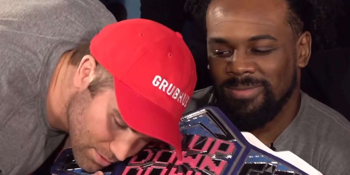 Tyler Breeze getting up close to Xavier Woods