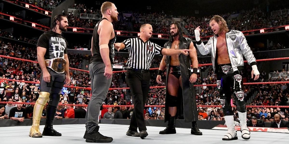 Drew McIntyre and Dolph Ziggler vs Seth Rollins and Dean Ambrose HIAC