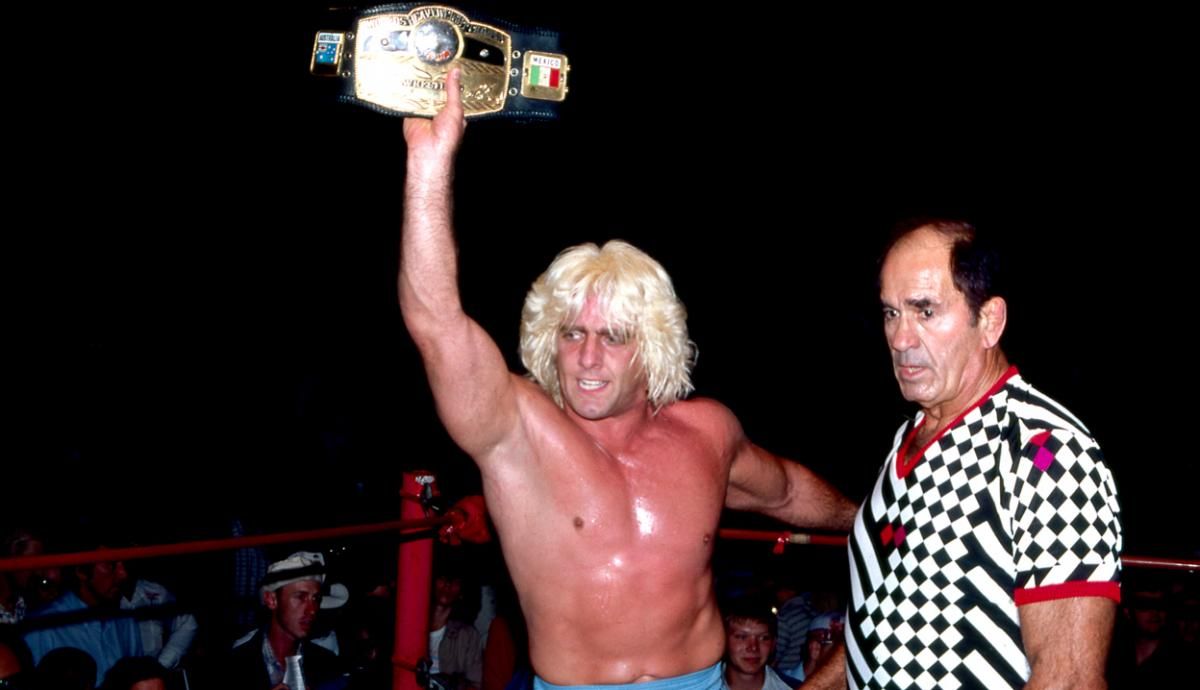 NWA Ric Flair In The Ring Holding Up Heavyweight Championship