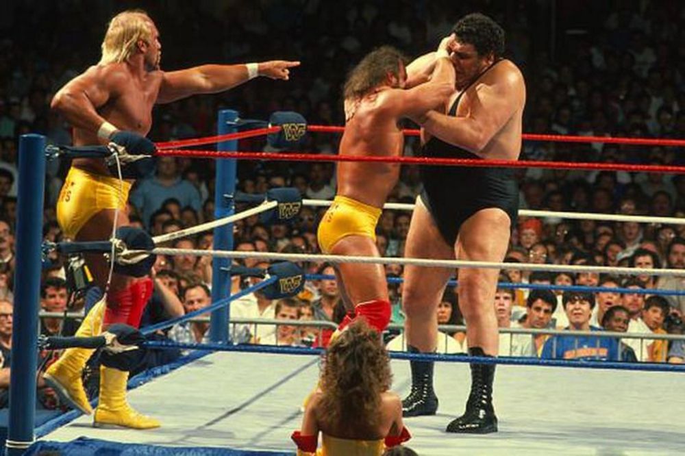 Hulk Hogan, Randy Savage, and Andre the Giant