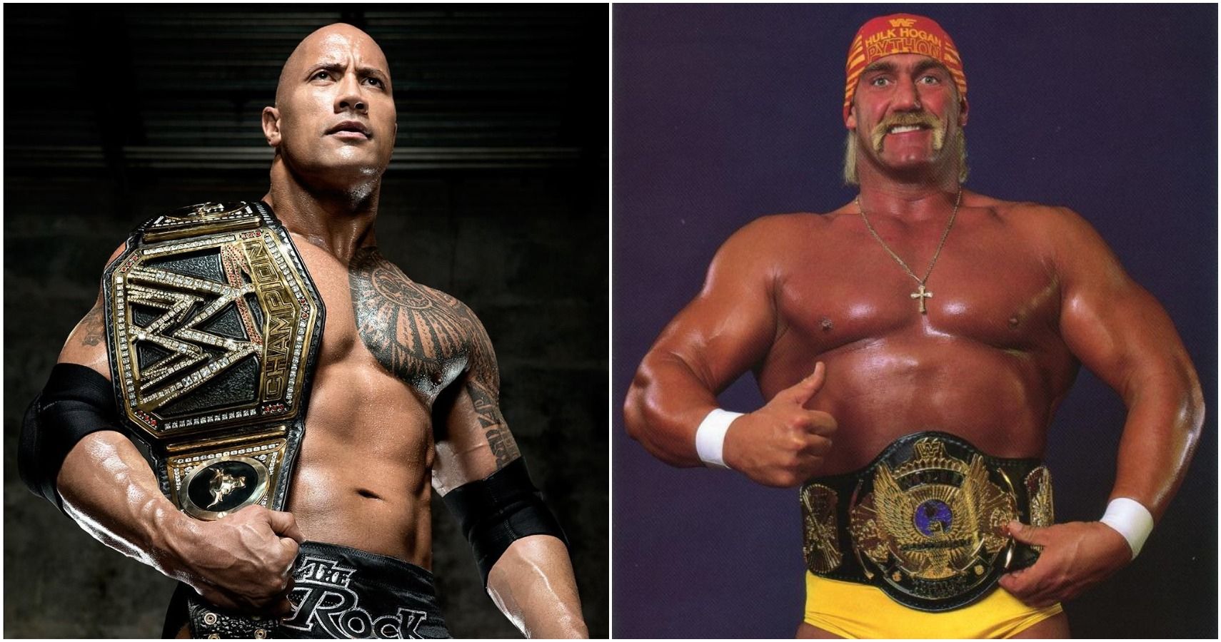 WWE The Rock And Hulk Hogan Wearing The World Championship Posing For Photos