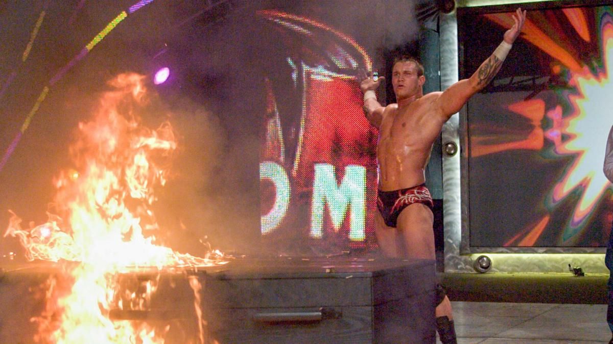 WWE Randy Orton Posing By A Flaming Casket