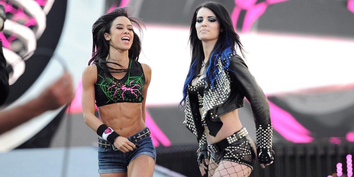 Paige and AJ Lee at WrestleMania 31