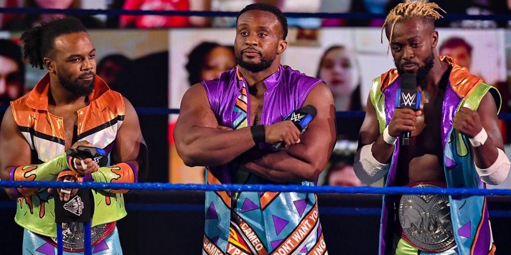 The New Day cutting a promo before their recent split.