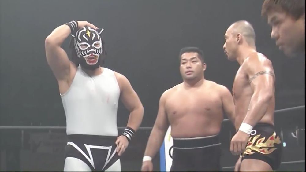 NJPW: Black Tiger 5 (Tatsuhito Takaiwa), Tomohiro Ishii, and Jado of CHAOS