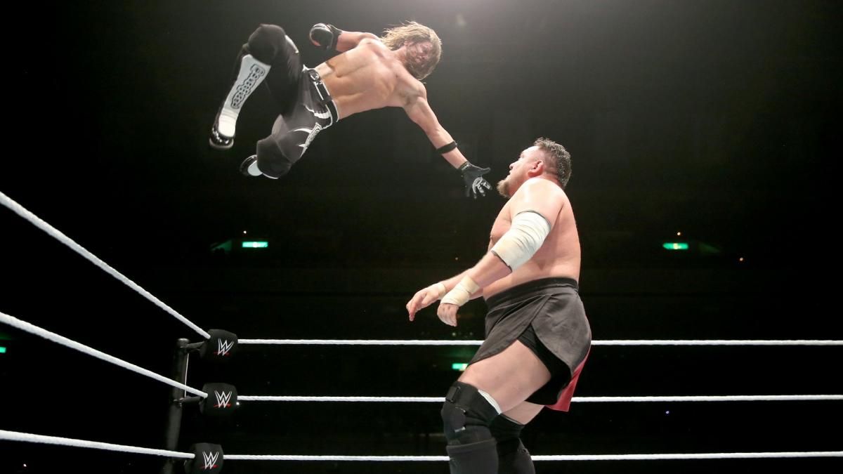 WWE AJ Styles About To Deliver A Phenomenal Forearm To Samoa Joe