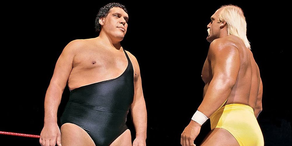 Andre The Giant face to face with Hulk Hogan.