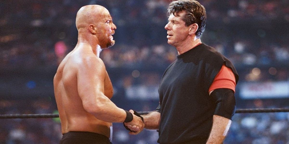 Stone Cold Steve Austin and Vince McMahon shaking hands