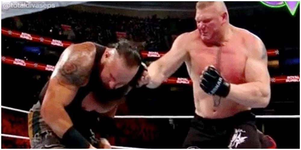 Lesnar punches Strowman