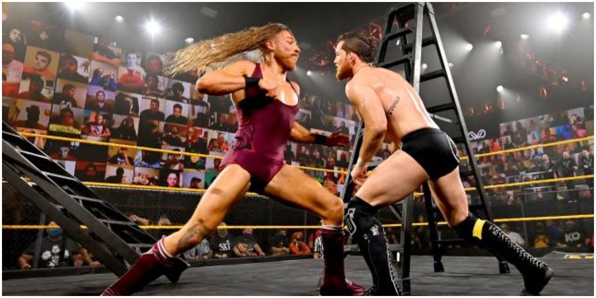 WWE Pete Dunne Throwing A Strike At Kyle O'Reilly