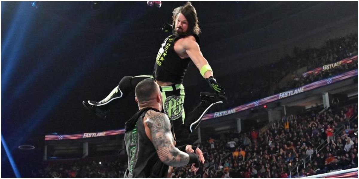 WWE AJ Styles Performing A Phenomenal Forearm On Randy Orton