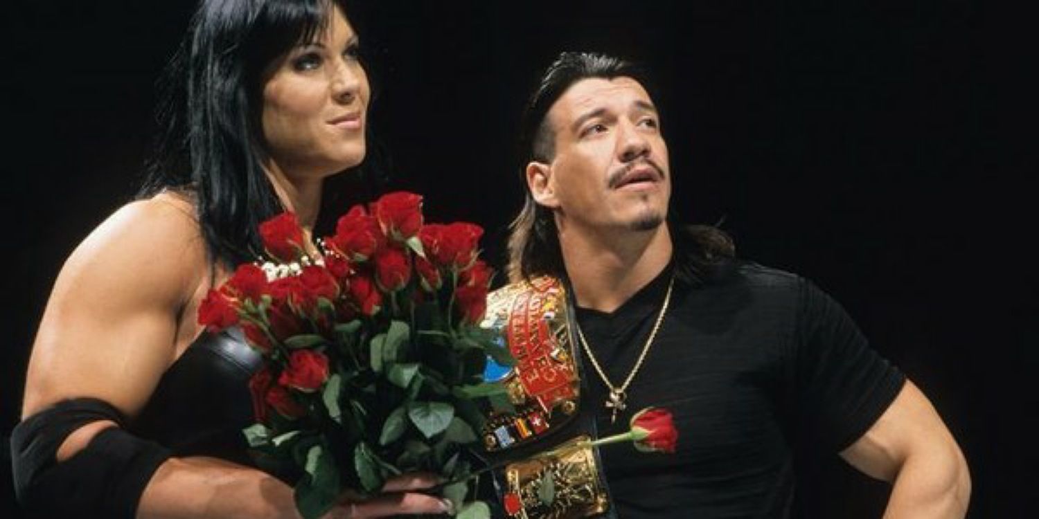 Eddie Guerrero with the WWE European Championship and Chyna.