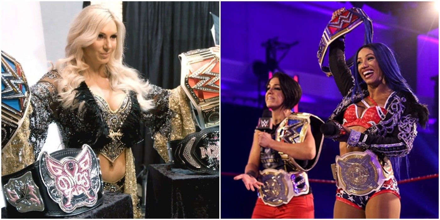 Charlotte, Bayley & Sasha With Their Titles