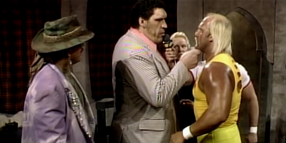 Andre the Giant threatens Hulk Hogan