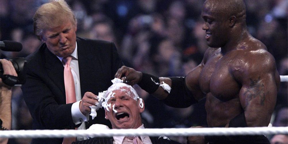 Bobby Lashley and Donald Trump shave Vince McMahon