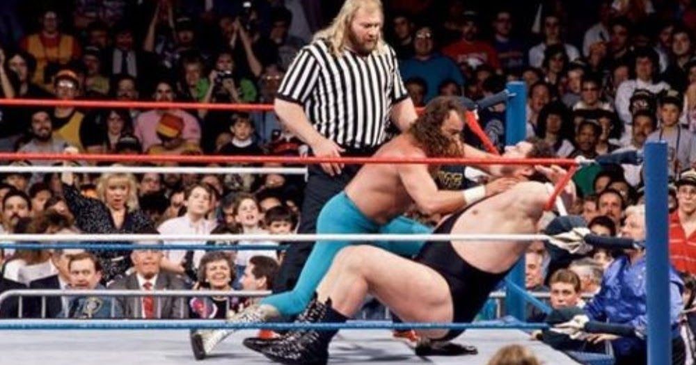 WWE Jake Roberts Tying Up Andre The Giant In The Ropes