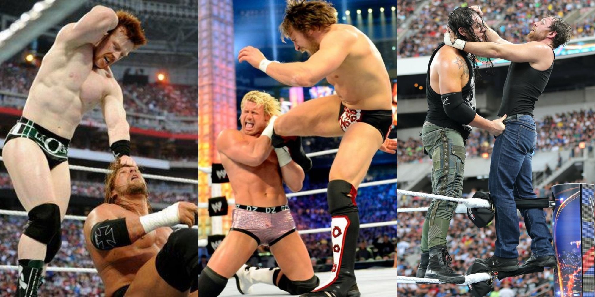 Sheamus elbows Triple H/Daniel Bryan knees Dolph Ziggler/Baron Corbin and Dean Ambrose fight on the top