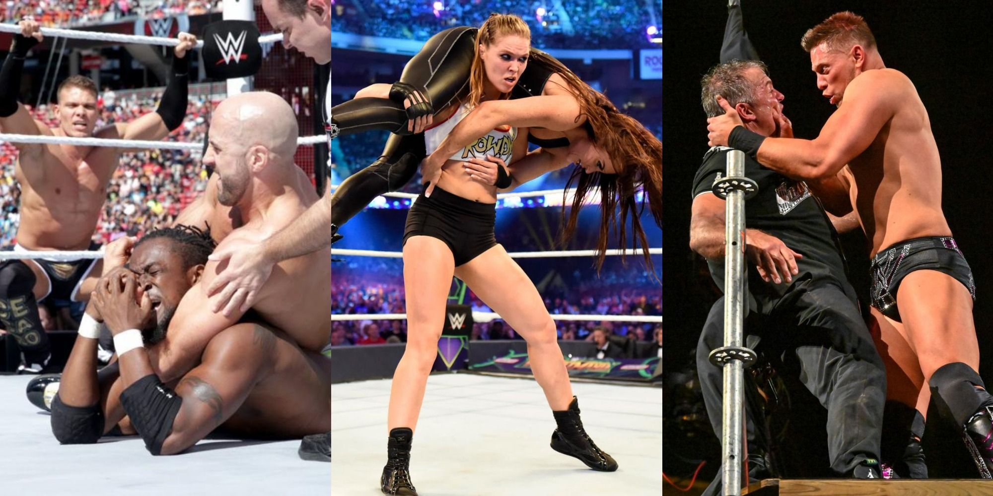 Cesaro puts Kofi Kingston in a submission as Tyson Kidd watches/Ronda Rosuey lifts Stephanie McMahon/Miz threatens Shane McMahon