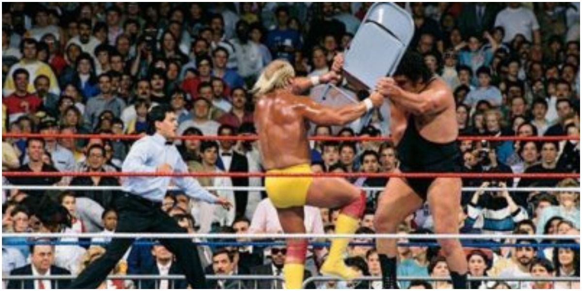 WWE Hulk Hogan Swinging A Chair At Andre The Giant